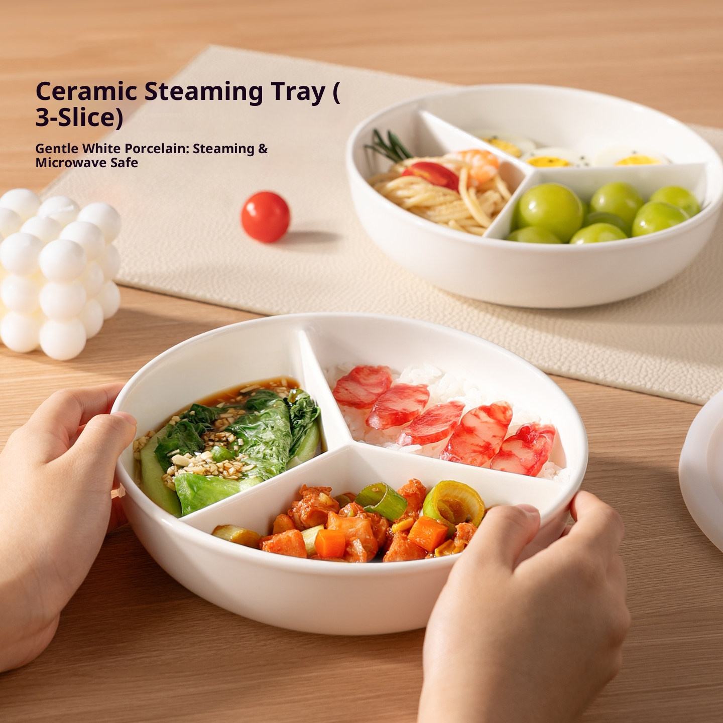 3 Compartment Steaming Ceramic Plate
