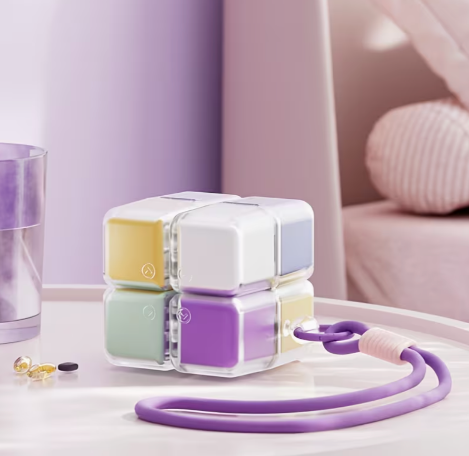 Portable Rubik’s Cube-Shaped Pill Box