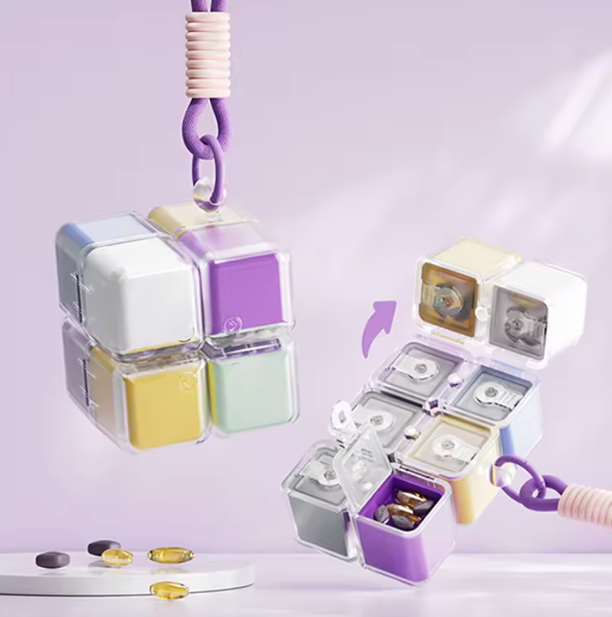 Portable Rubik’s Cube-Shaped Pill Box