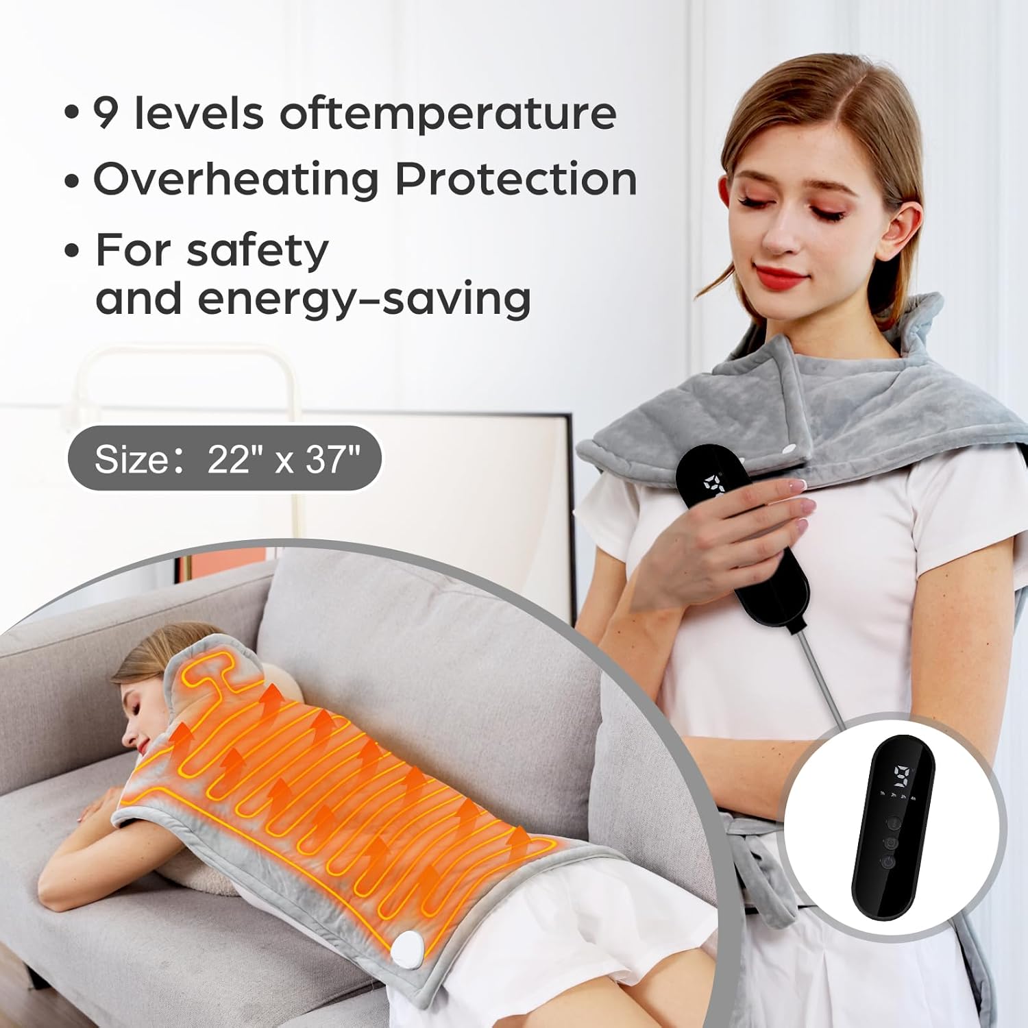 Electric Heating Pad for Neck, Shoulder & Back Pain Relief
