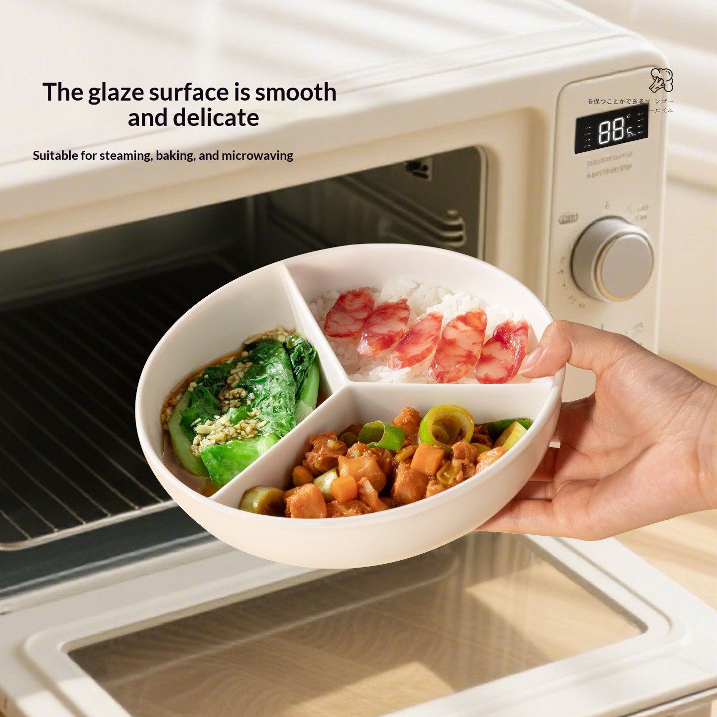 3 Compartment Steaming Ceramic Plate