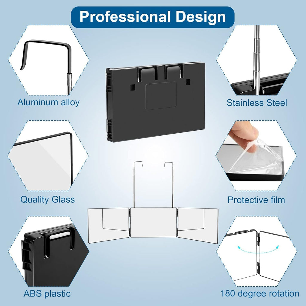 Trifold Adjustable Hanging Mirror With LED Light