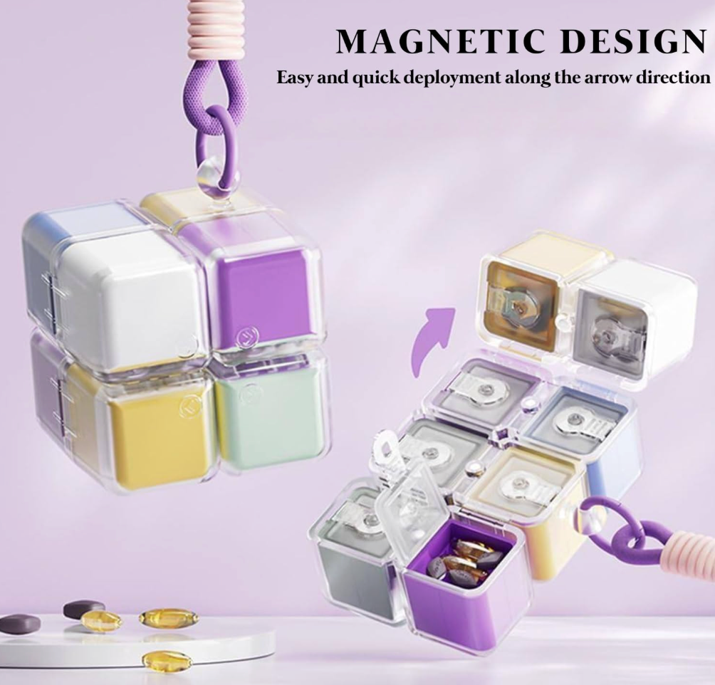 Portable Rubik’s Cube-Shaped Pill Box