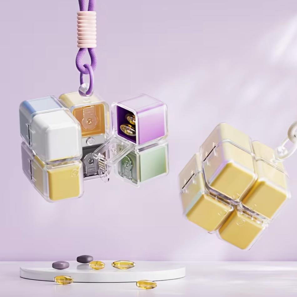 Portable Rubik’s Cube-Shaped Pill Box