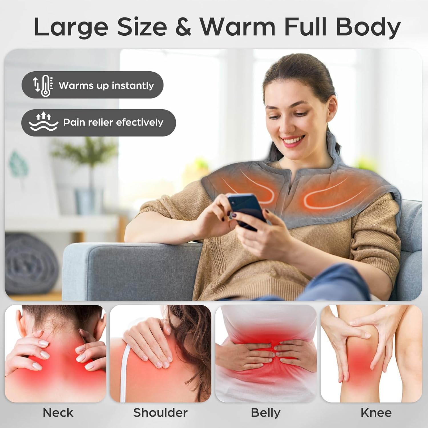 Electric Heating Pad for Neck, Shoulder & Back Pain Relief