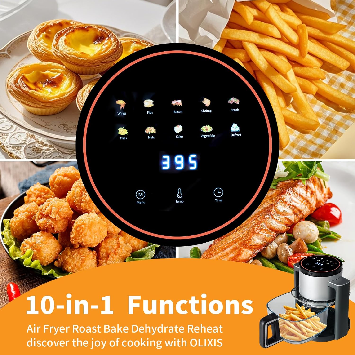 Glass Air Fryer With 10 Preset Cook Modes